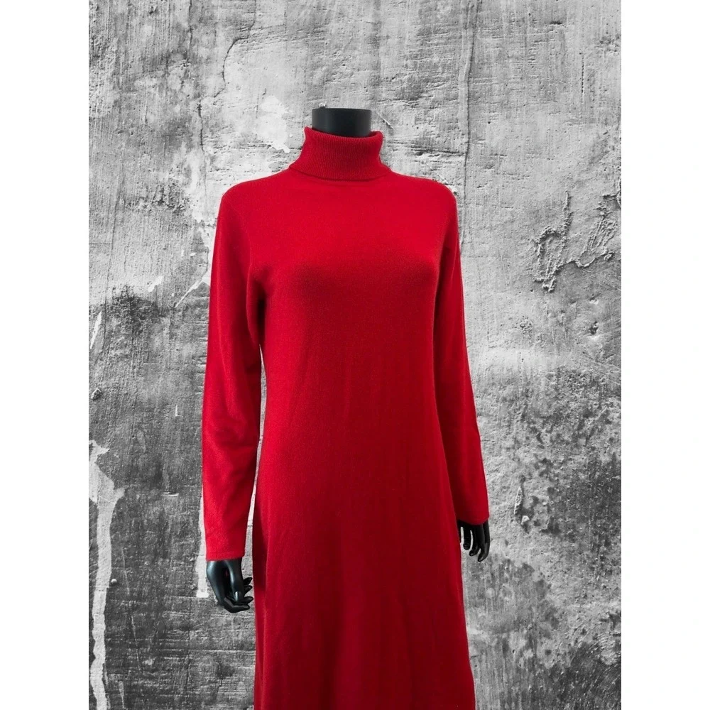 Boston Proper 100% Cashmere Red Turtleneck Midi Dress NWOT Size M - Picture 4 of 9